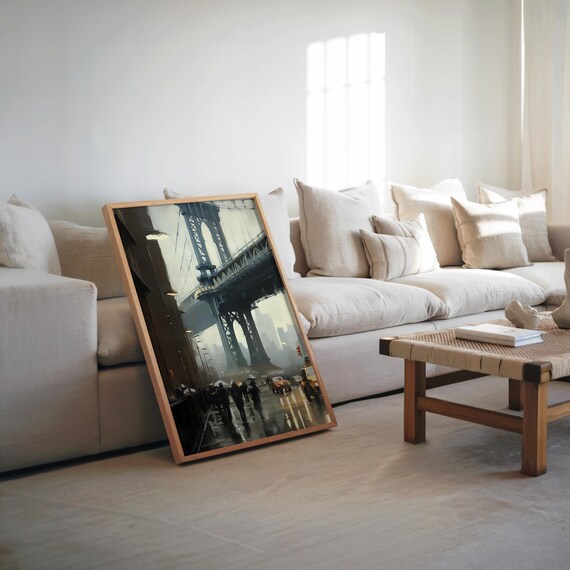 Rainy Day Umbrella Walkers Photorealistic Impressionism Oil Painting Muted Warm Tones Atmospheric Art