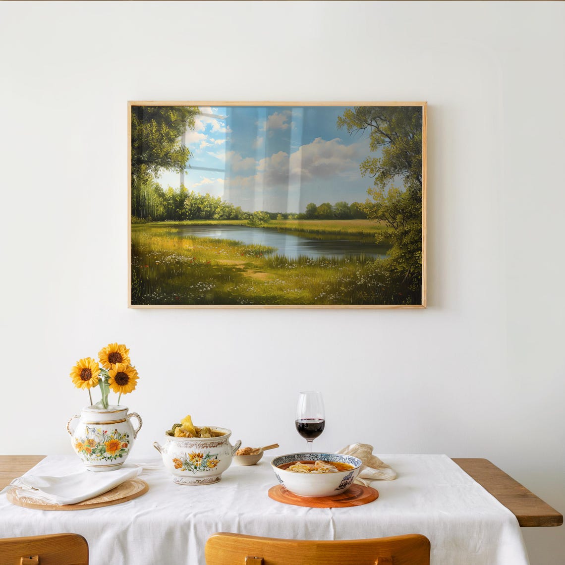 Impressionist River Landscape Warm Palette Oil Style Art Poster