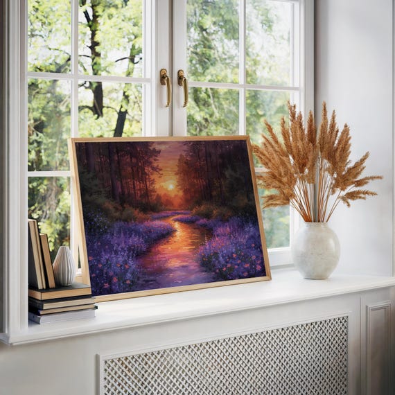 Impressionistic Anime River Poster Vibrant Palette Dreamy Vibe Soft Lighting Art Oil Painting Pastel Colors Flower