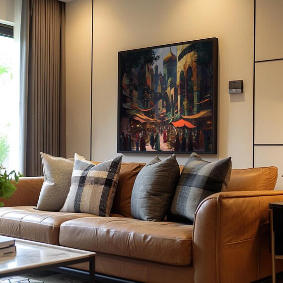 Steampunk Maximalist Street Scene Poster Warm Tones Muted Colors Highly Detailed Art Illustrative Painting Wall
