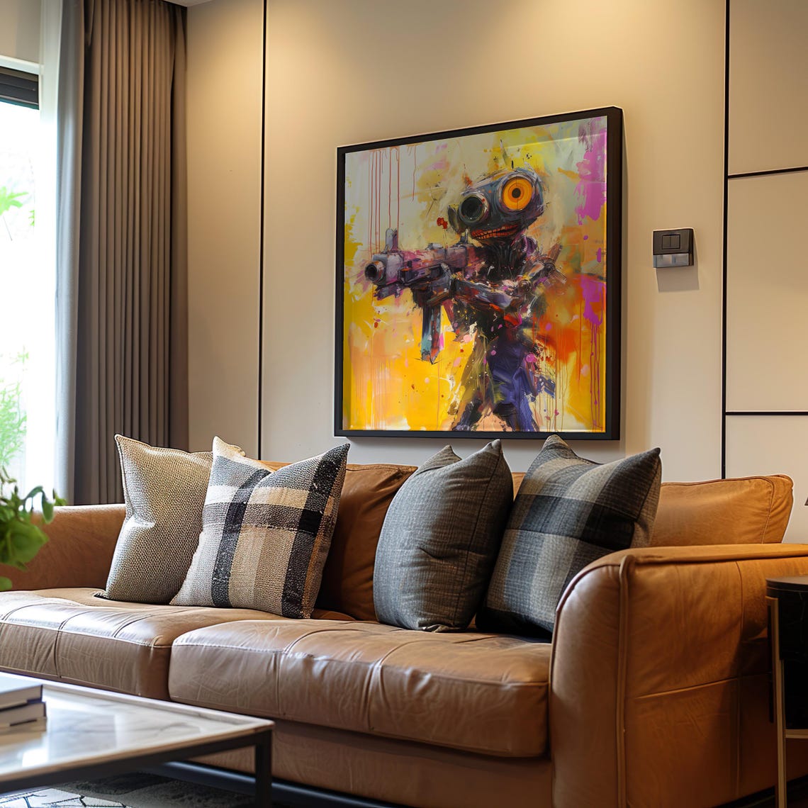 Psychedelic Robot Neon Graffiti Pop Art Vibrant Colorful Print