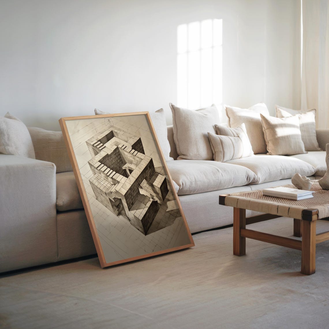 Impossible Staircase Brutalist Ink Architecture Sketch Art Poster