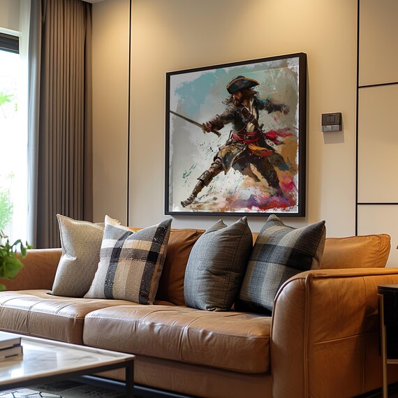 Steampunk Pirate Sword Photorealistic Art Cinematic Ambiance Muted Vibrant Tones Oil Painting Unique Wall