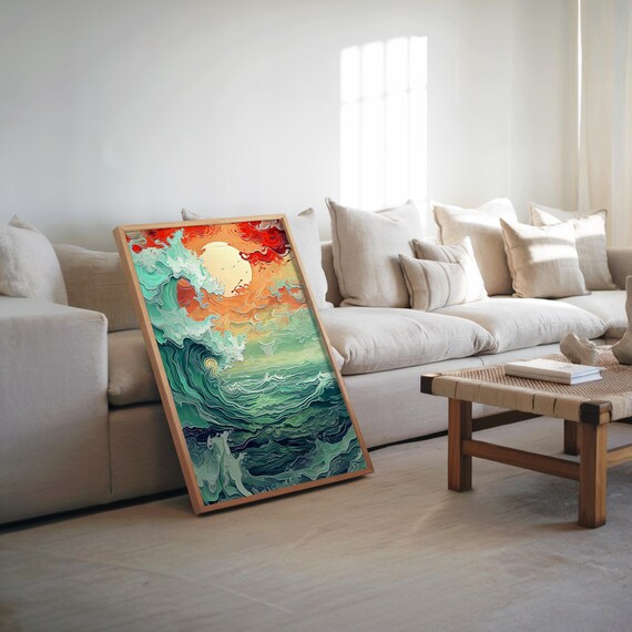 Psychedelic Ocean Waves Sunset Swirling Colorful Abstract Art Poster