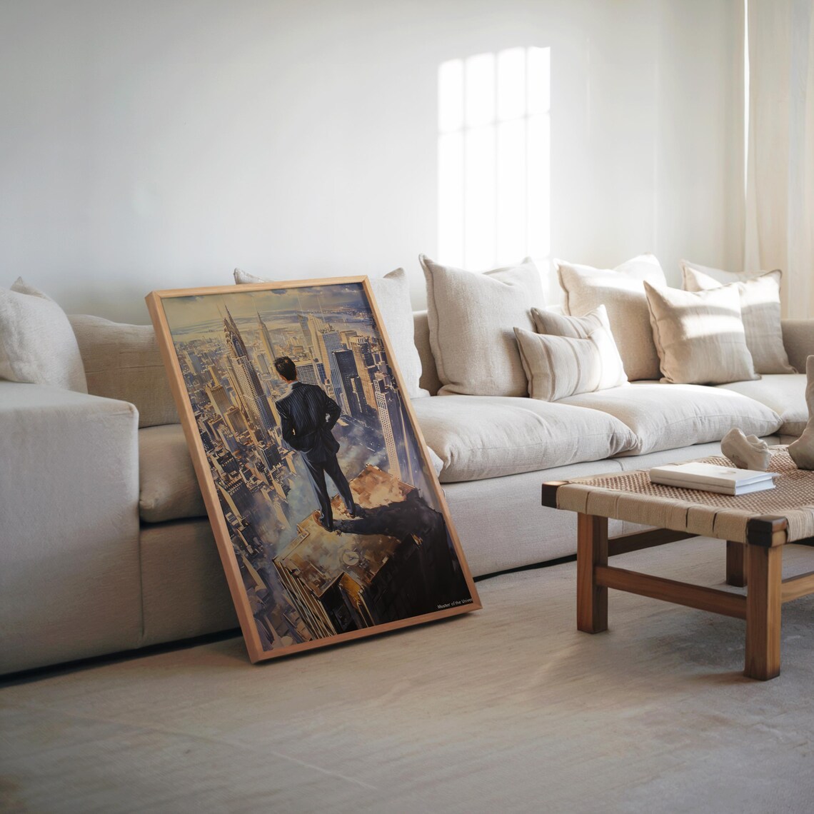 Businessman Overlooking City Skyline Rooftop Painting Wall Art