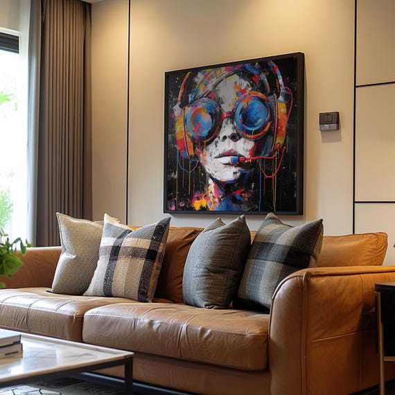 Maximalist Psychedelic Woman Artwork Vibrant Neon Screen Print Acrylic Painting Detailed Art Colors