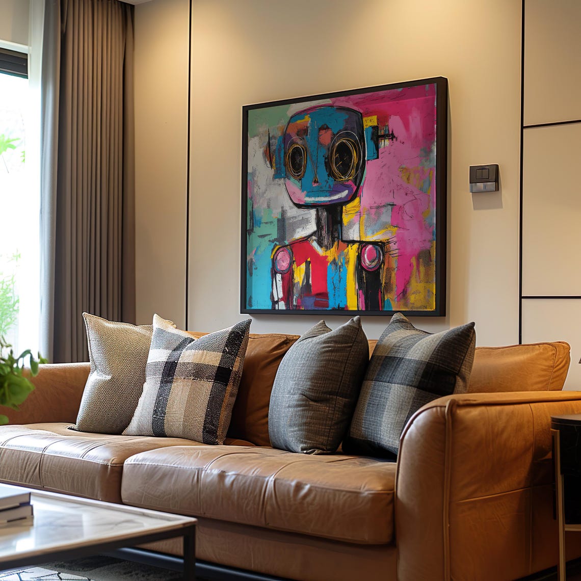 Colorful Robot Face Naive Expressionist Abstract Pop Art Poster