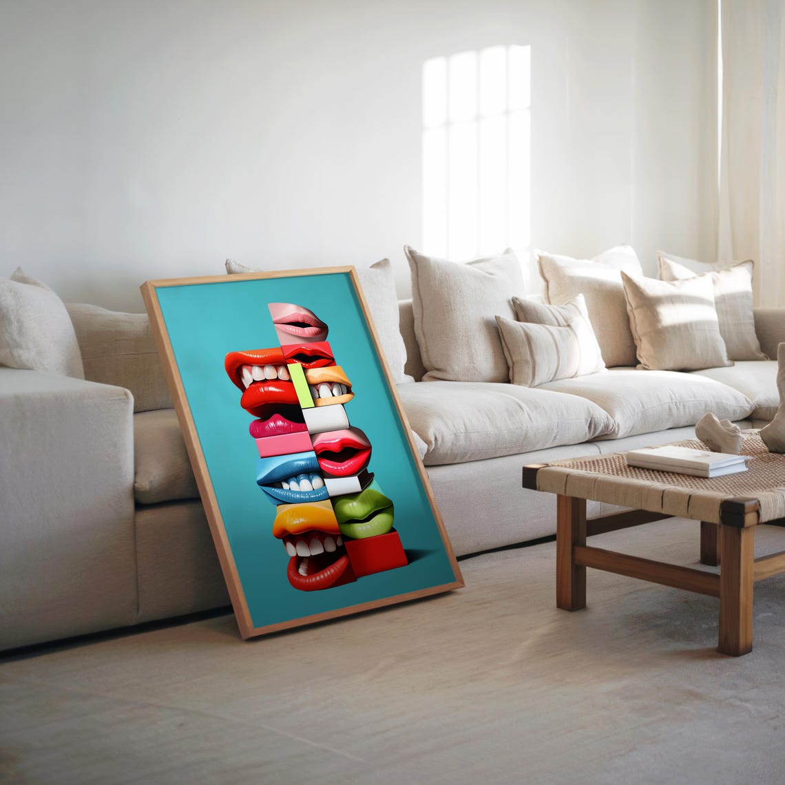 Colorful Lips Pop Art Stack on Teal Background Poster for Salons