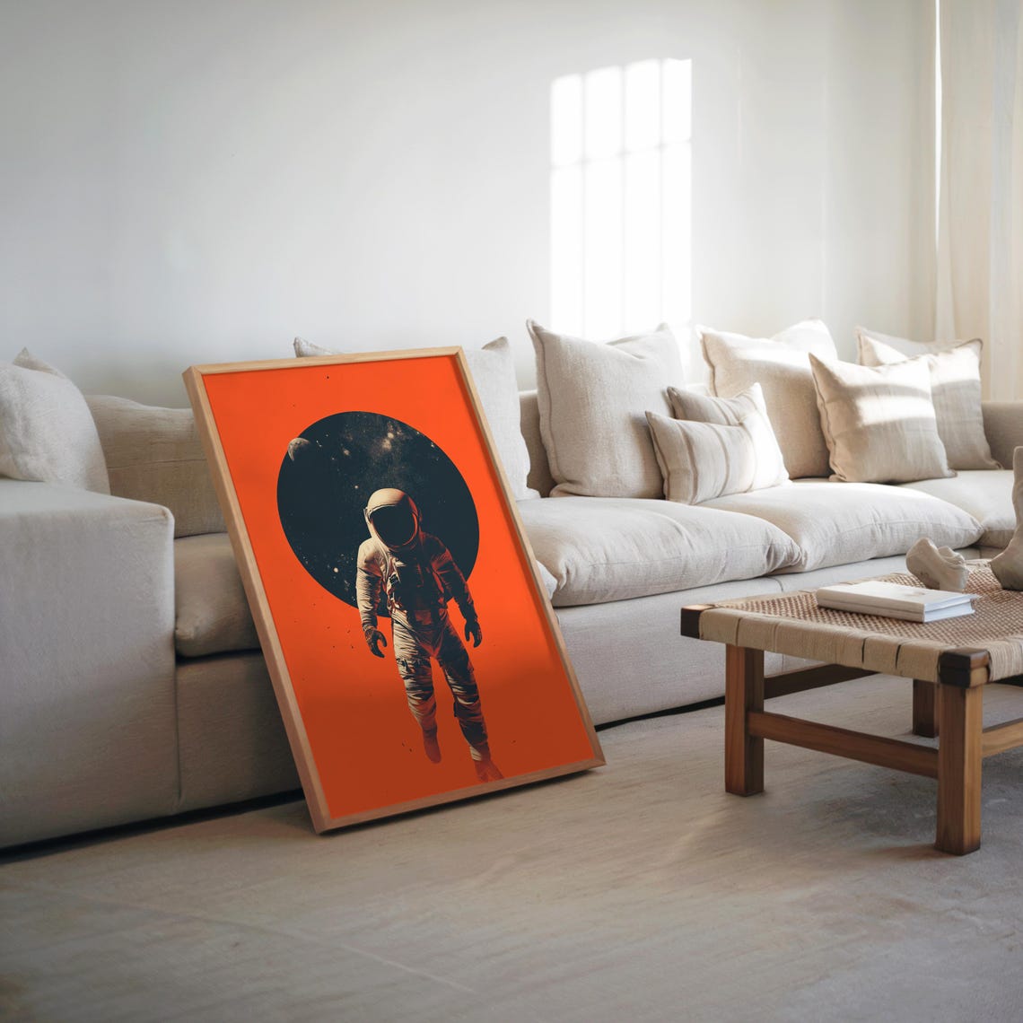 Retrofuturism Art Astronaut Floating Cool Tones Neon Vibe Poster Cinematic Space Artwork Scifi