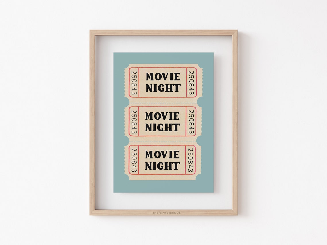Movie Night Tickets Print Retro Cinema Film Green Blue Admission Stub Theater Room Home Decor Motion Pictures Wall Art - Image 3