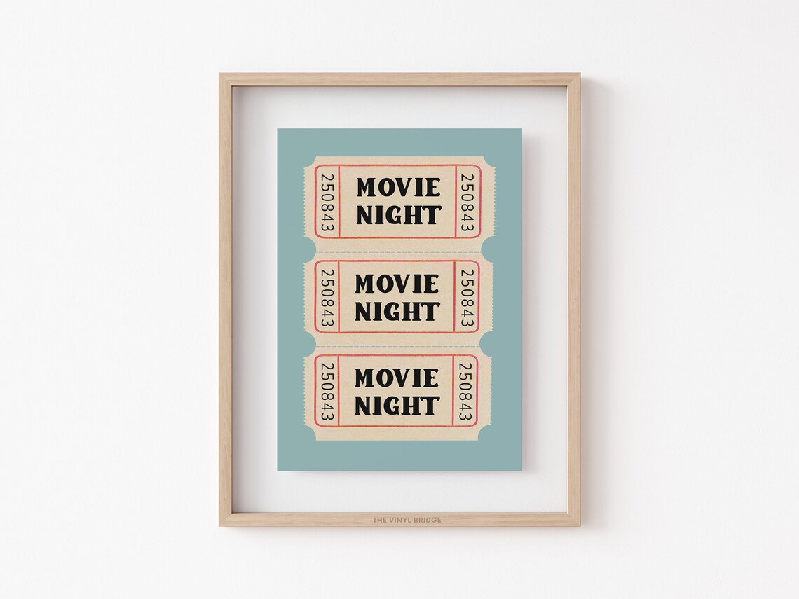 Movie Night Vintage Cinema Ticket Stubs Retro Teal Theater Poster - Image 3