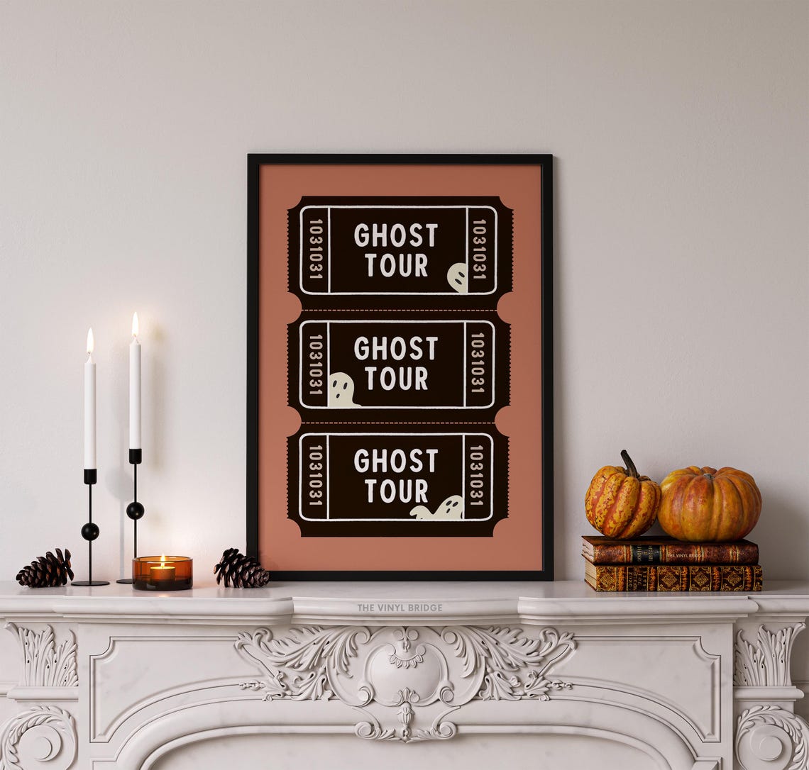 Ghost Tour Cute Spooky Ticket Stub Halloween Orange Wall Poster - Image 3