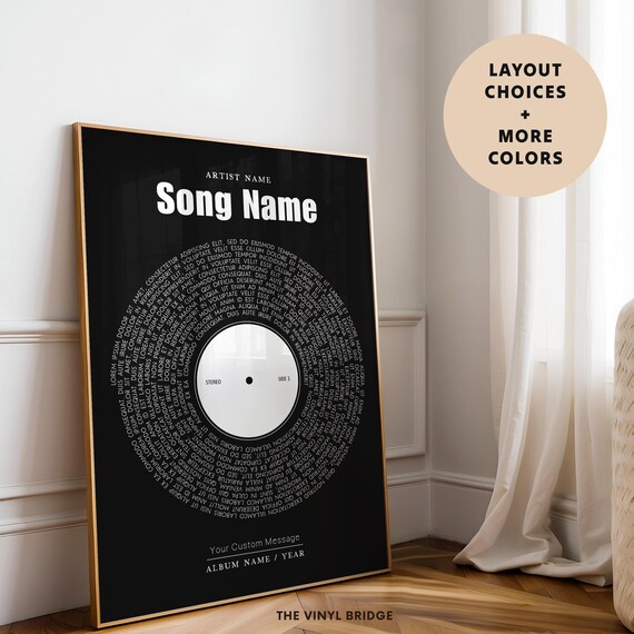 Custom Favorite Song Lyrics Vinyl Record Black Keepsake Poster