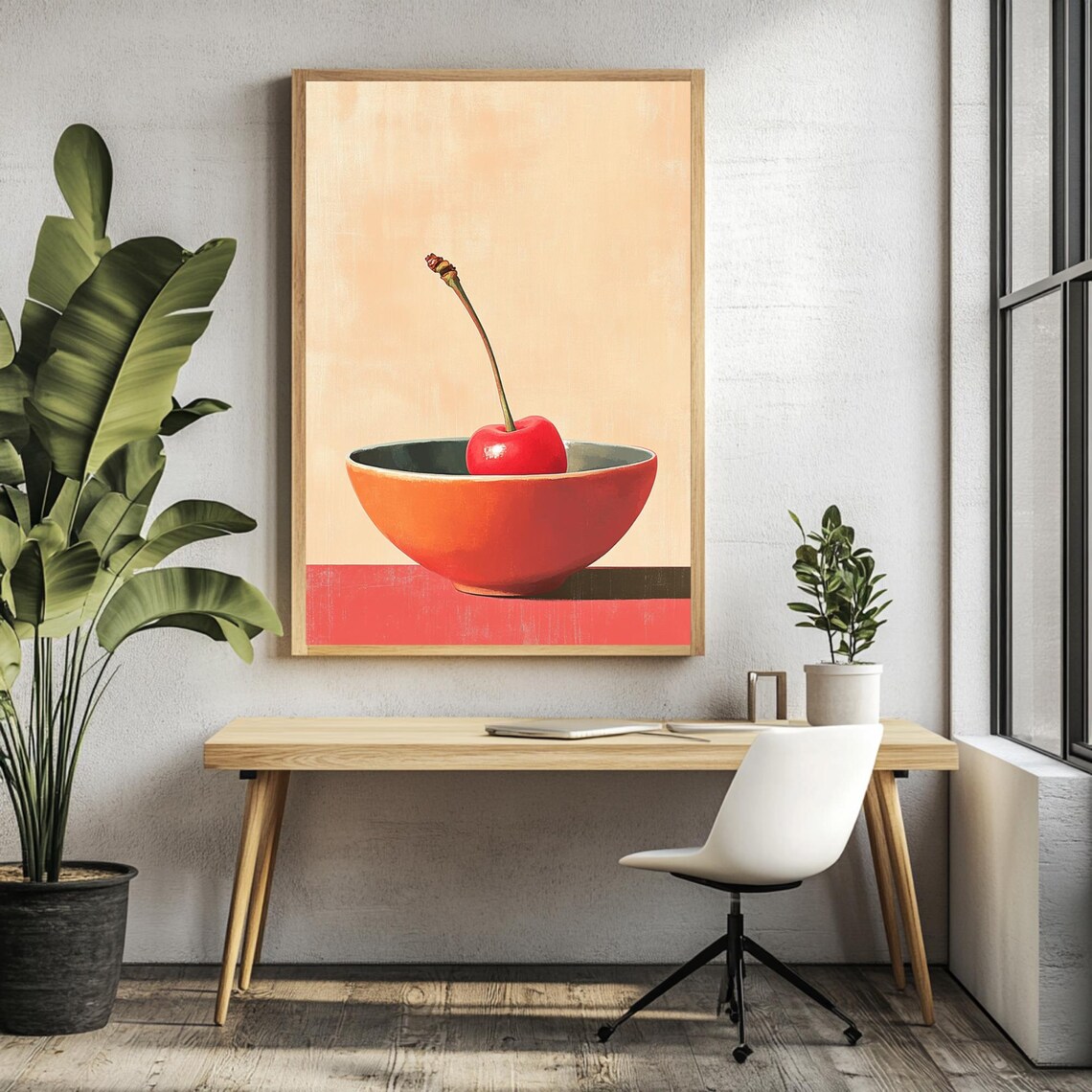 Cherry Bowl Art Print, Colorful Modern Still Life - Image 3