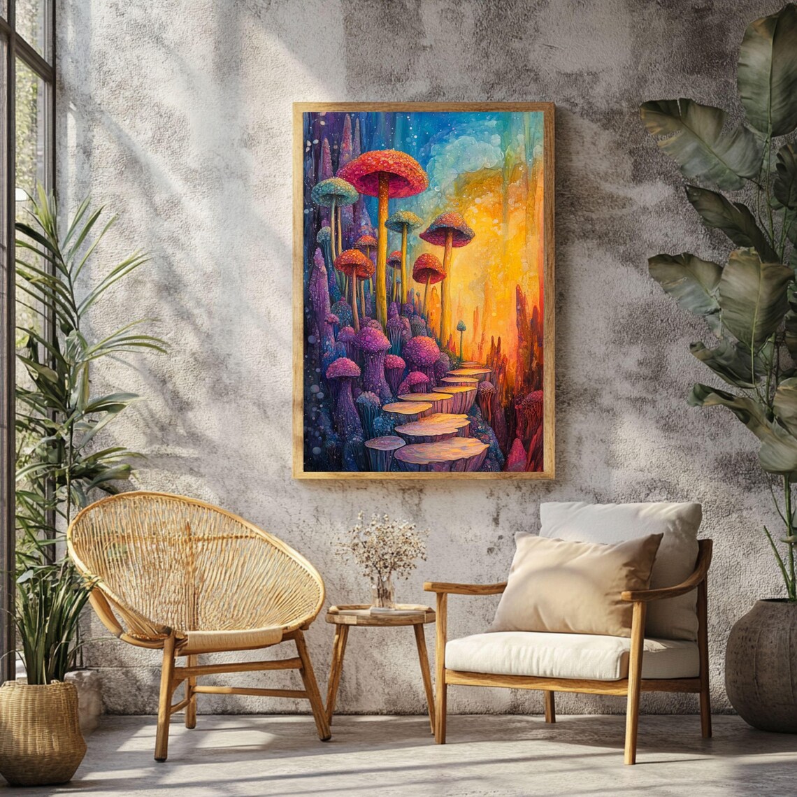 Rainbow Mushroom Cottagecore Psychedelic Fungi Art Print - Image 2