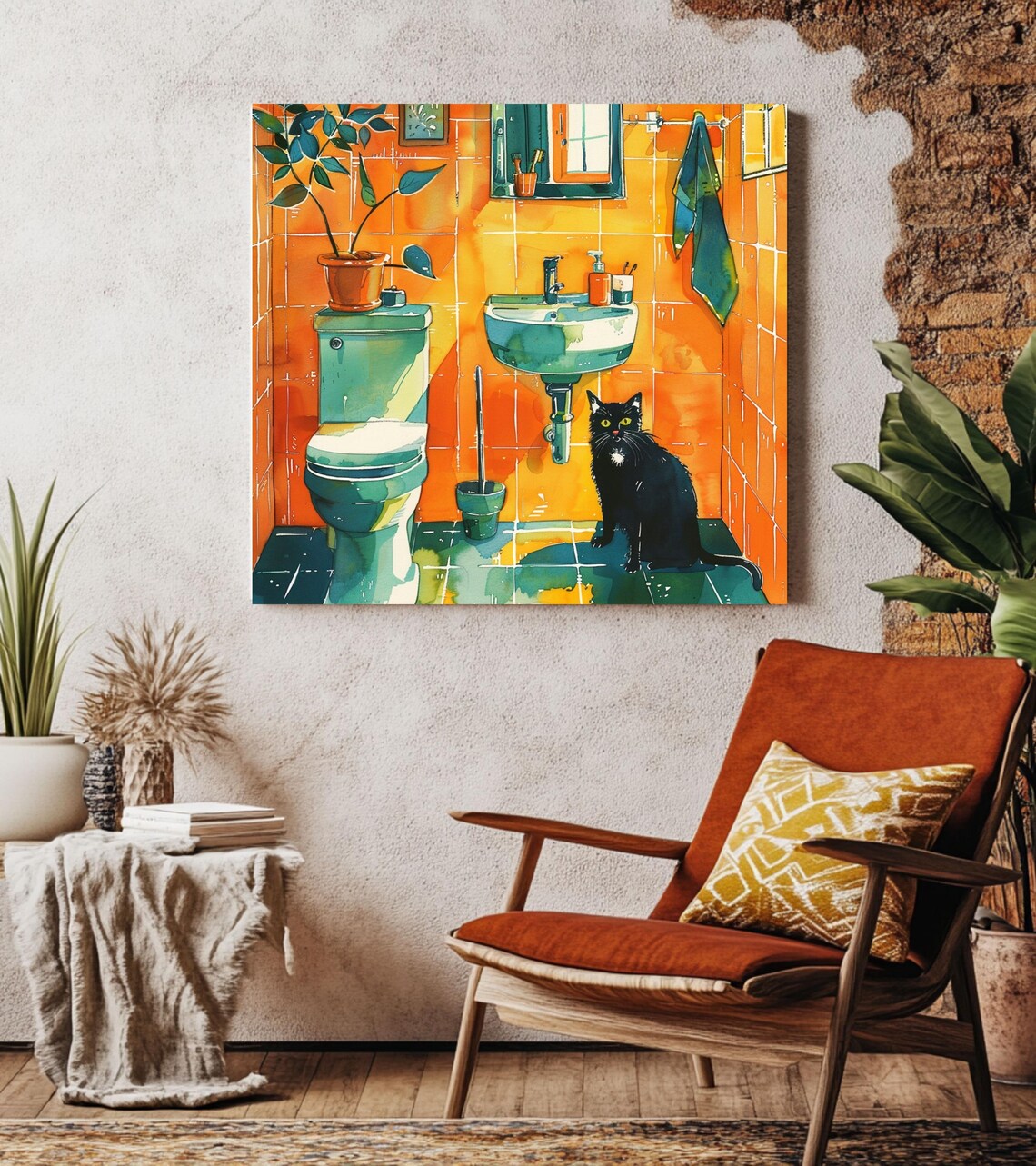Black Cat, Whimsical Vintage Cat Art Print - Image 3