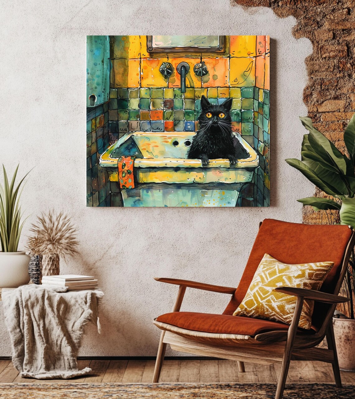 Funny Black Cat Bathroom Wall Art, Whimsical Pet Decor - Image 3