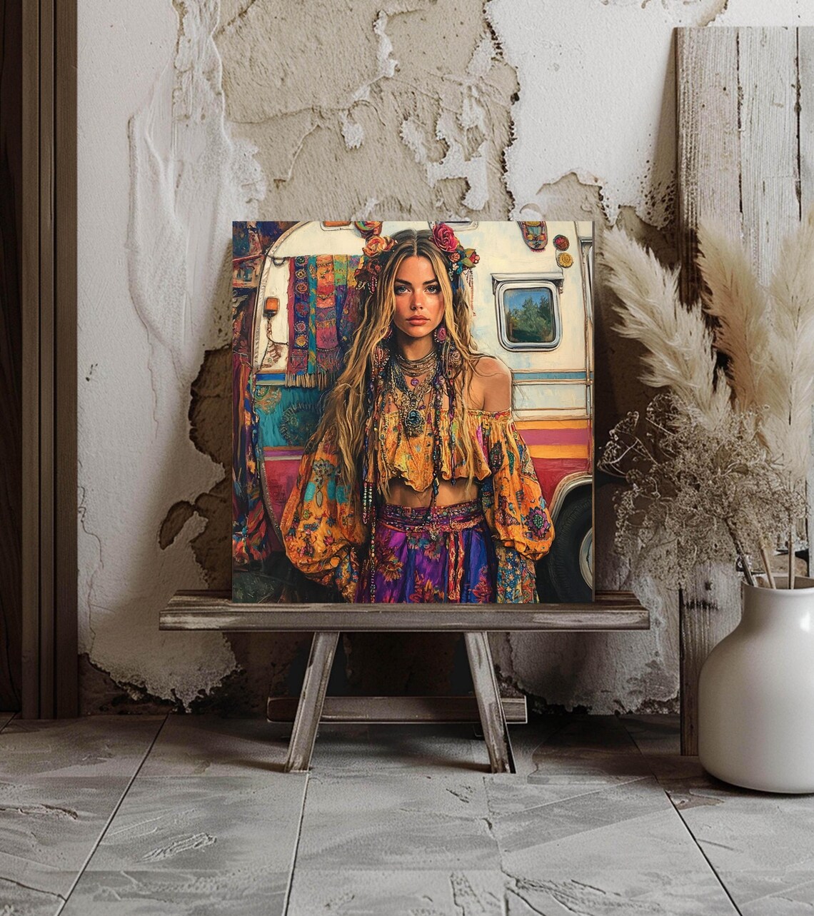 Gypsy Hippie Girl, Modern Boho Home Decor - Image 3
