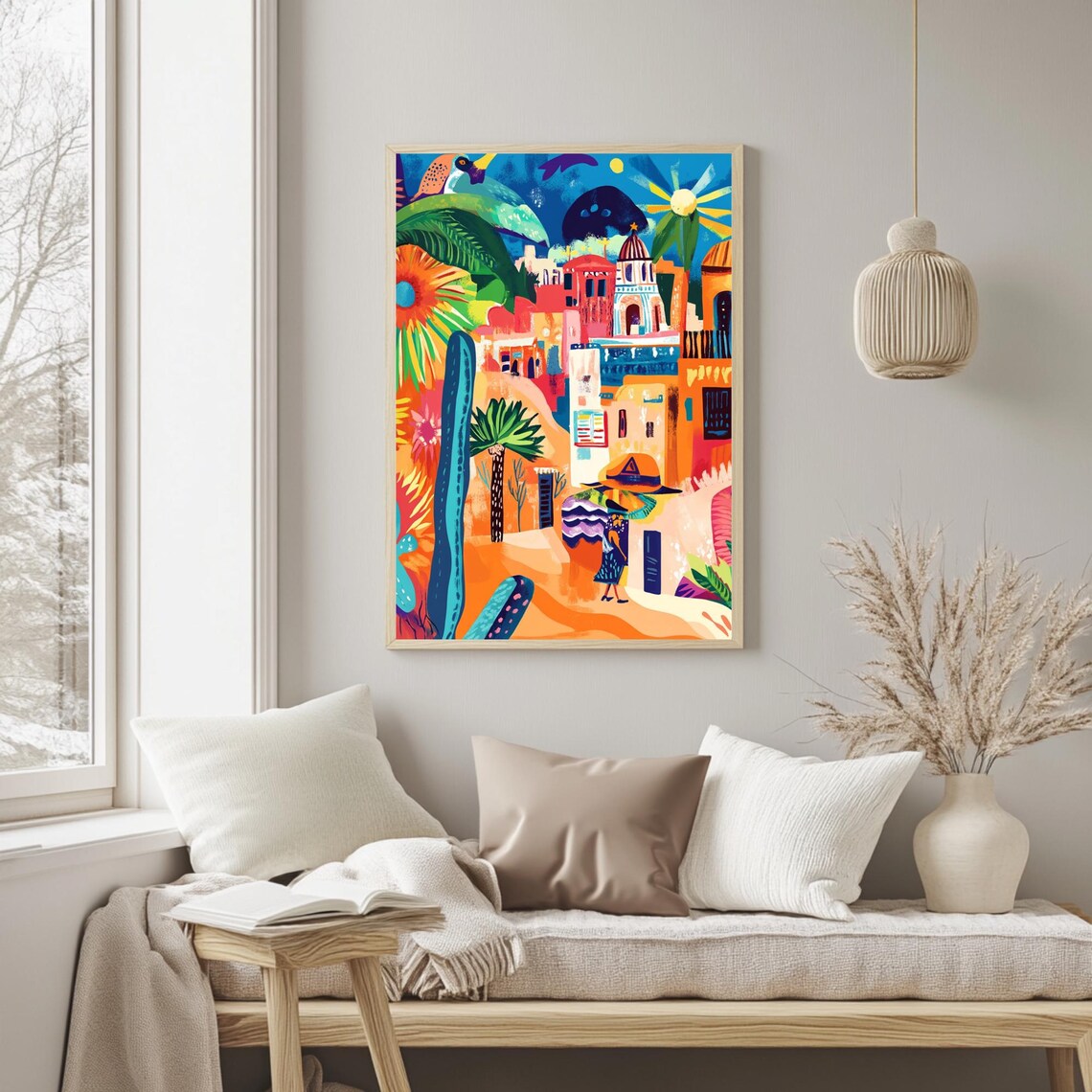 Mexican Village Travel Poster, Boho Home Accent - Image 2