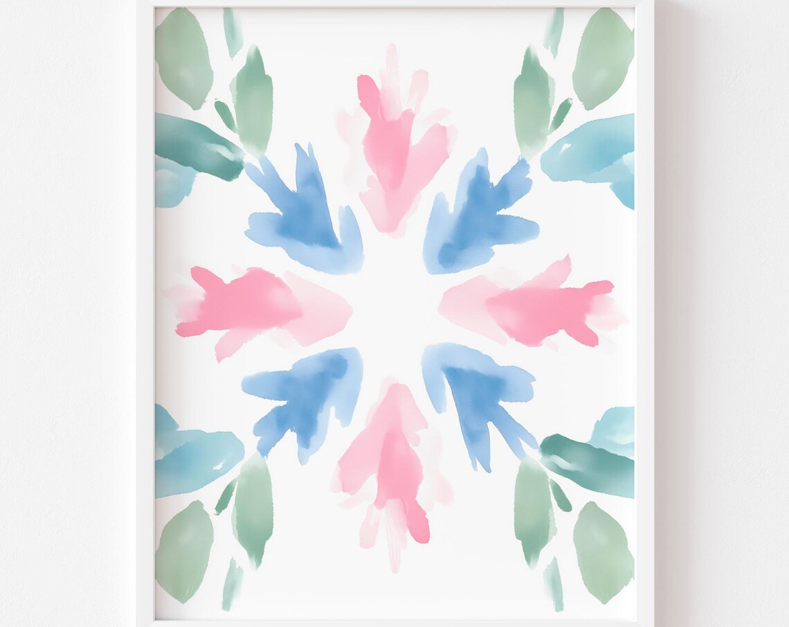 Pastel Pink Blue Green Abstract Floral Watercolor Burst Poster