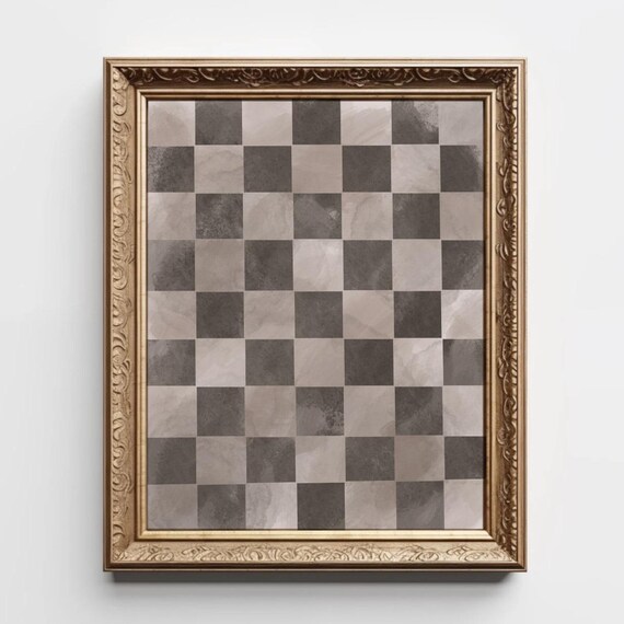 Checkered Wall Art Modern Print Neutral Trendy Watercolor Checker Instant