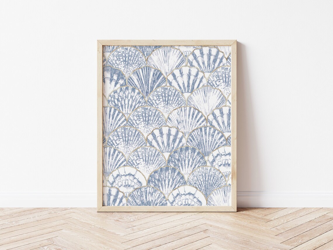 Seashell Pattern Art Print, Coastal Nursery Decor