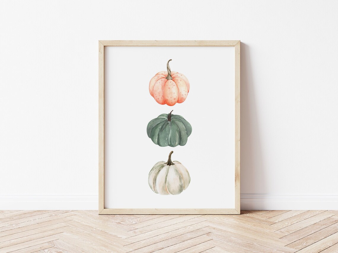 Pumpkin Watercolor Print, Fall Farmhouse Decor