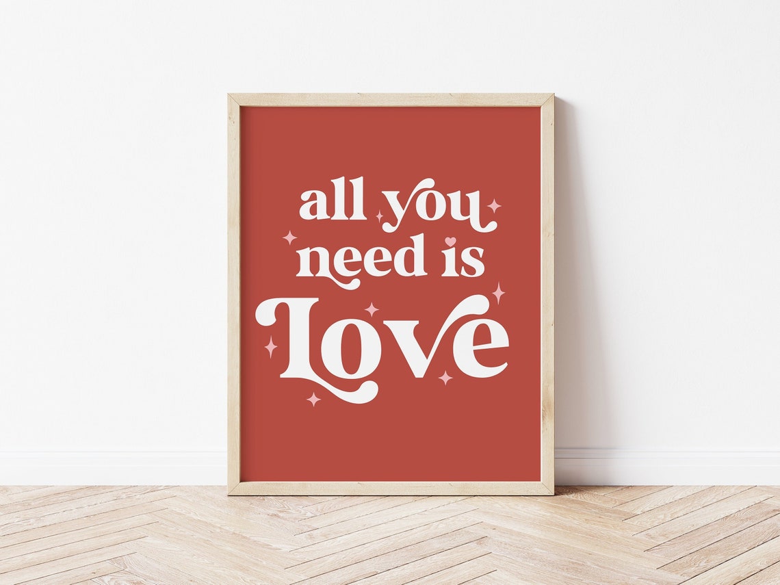 All You Need Is Love White Script Terracotta Red Minimalist Poster