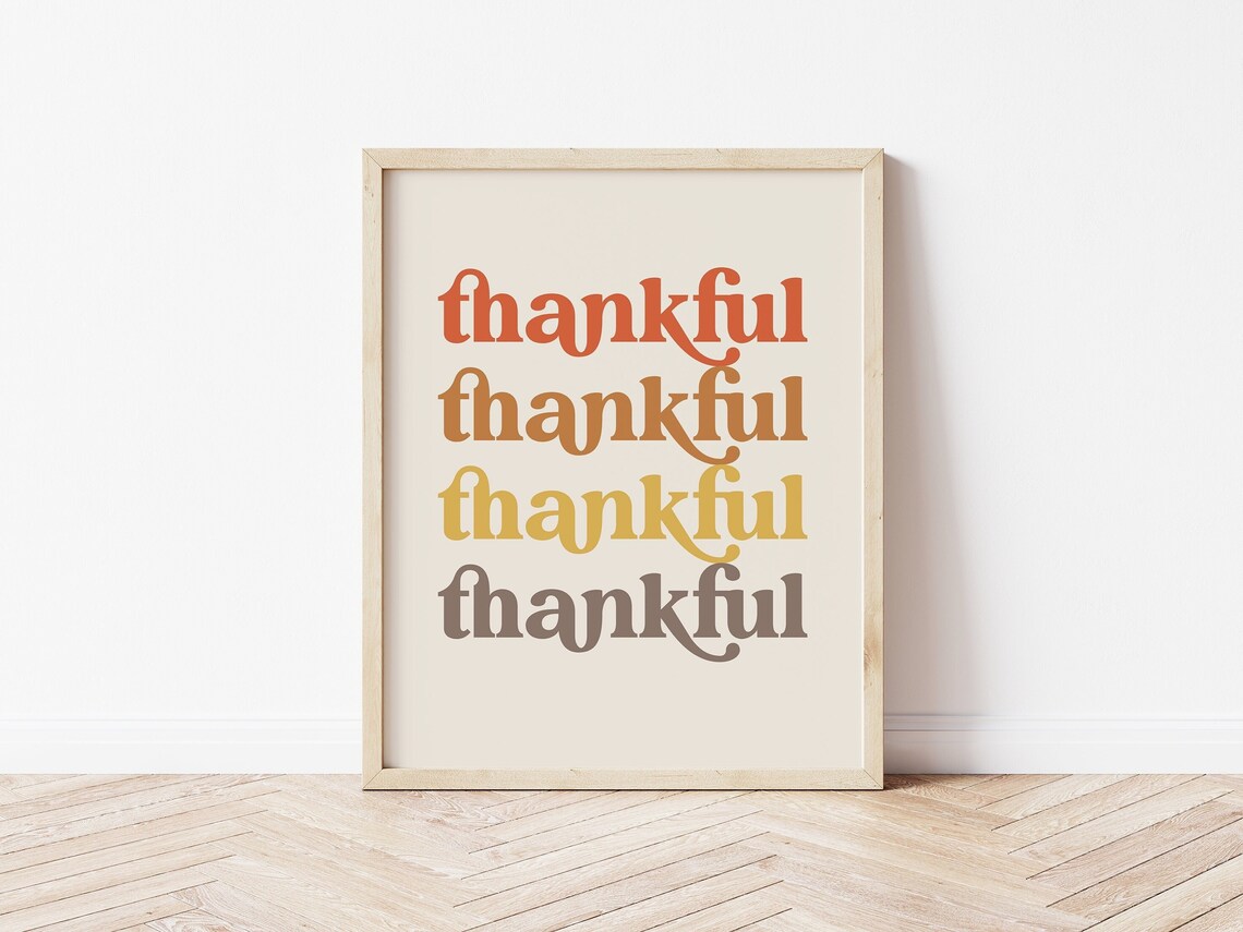 Thankful Vintage Typography Thanksgiving Poster Print