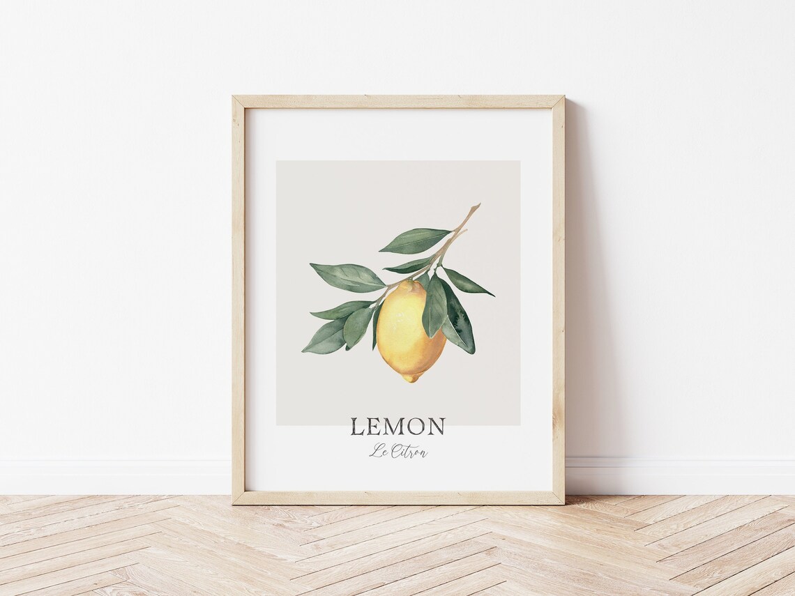 Lemon Watercolor Kitchen Wall Art Print, Fruit Art