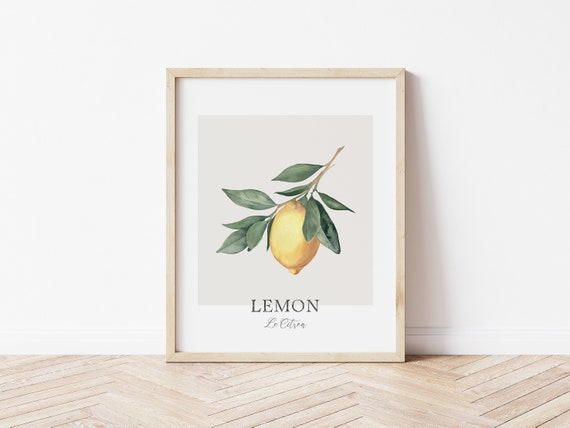 Lemon Watercolor Kitchen Wall Art Print, Fruit Art