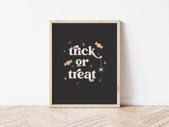 Trick Or Treat Boho Halloween Sign Wall Art Print