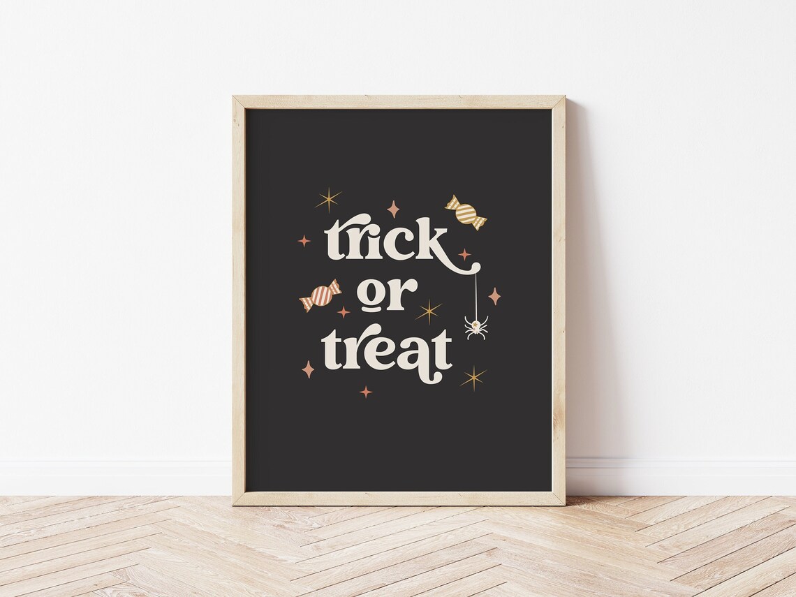 Trick Or Treat Boho Halloween Sign Wall Art Print