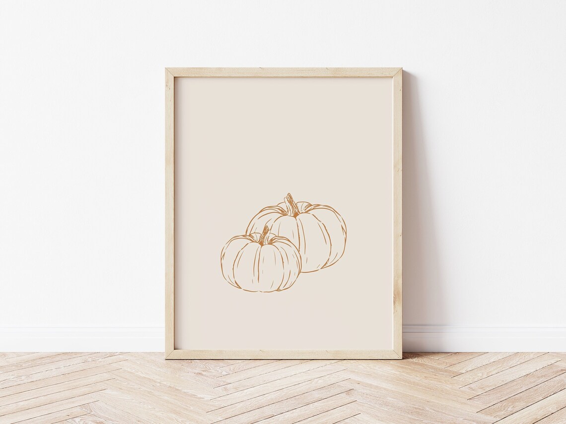 Pumpkin Wall Art Print, Neutral Autumn Thanksgiving Decor