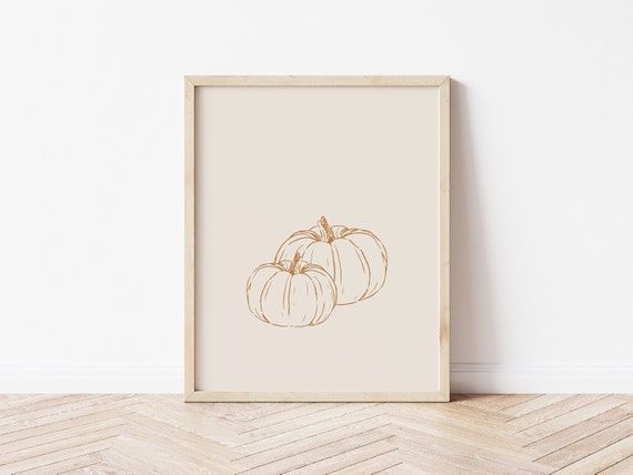 Pumpkin Wall Art Print, Neutral Autumn Thanksgiving Decor