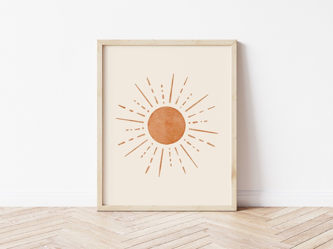 Watercolor Sun Boho Wall Art, Summer Decor Print