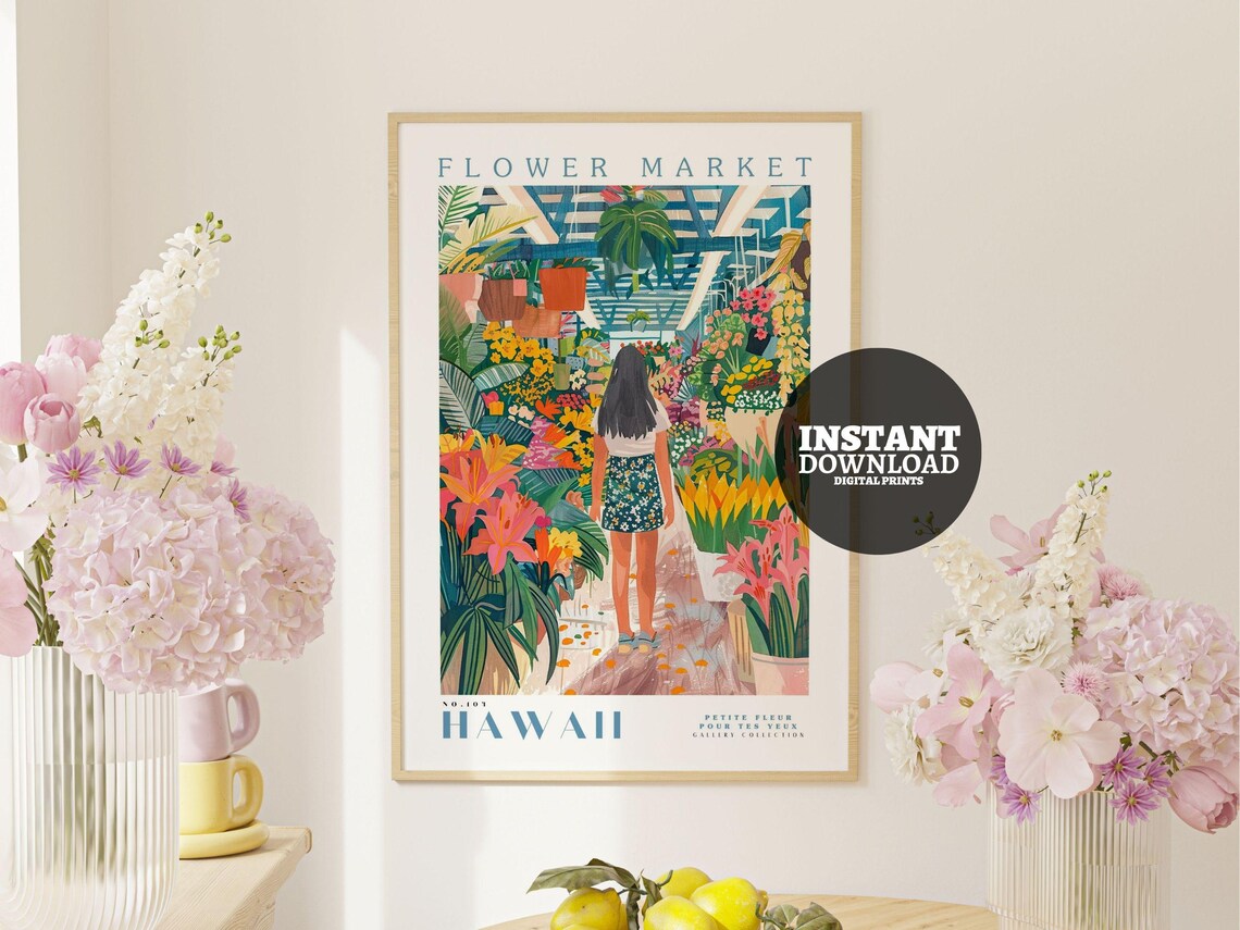 Flower Market Hawaii Botanical Art Print