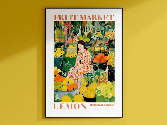 Lemon Fruit Market Vintage Fruit Art Fruit Market Poster Lemon Poster Yellow Wall Art Colorful Wall Art Fruit Print Trendy Poster