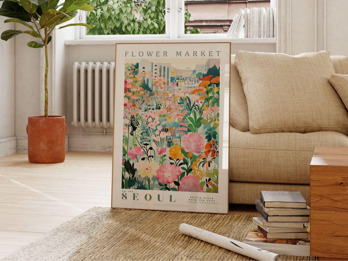 Seoul Flower Market Poster, Korea Travel Poster - Image 2