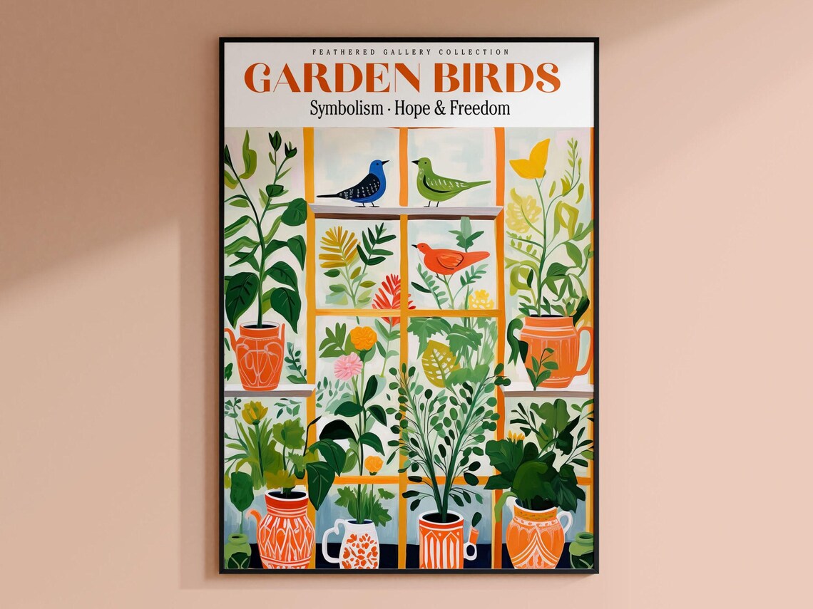 Bird Wall Art - Retro Botanical Floral Illustration