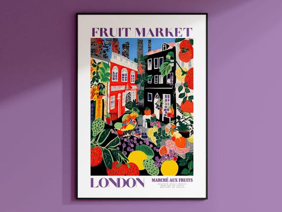 Fruit Market London London Travel Art Purple Wall Decor Fruit Market Print Fruit Market Poster London City Art Colorful Wall Art