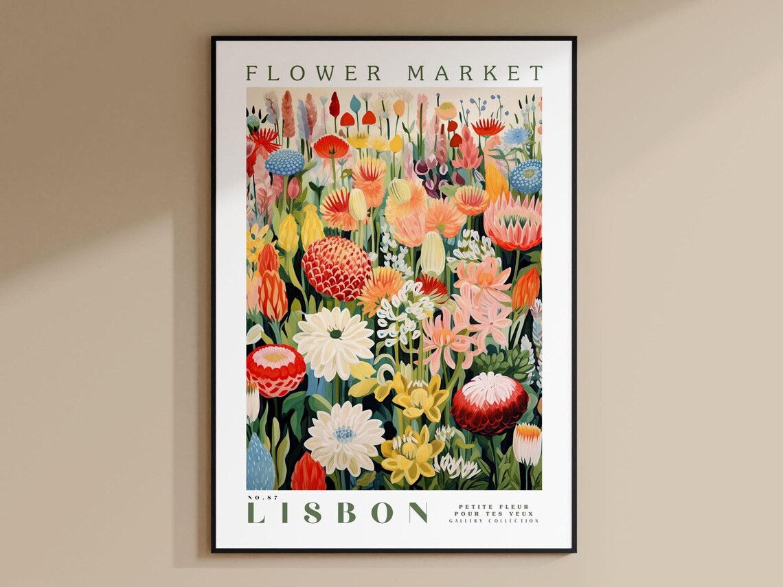Flower Market Lisbon, Botanical Illustration Poster
