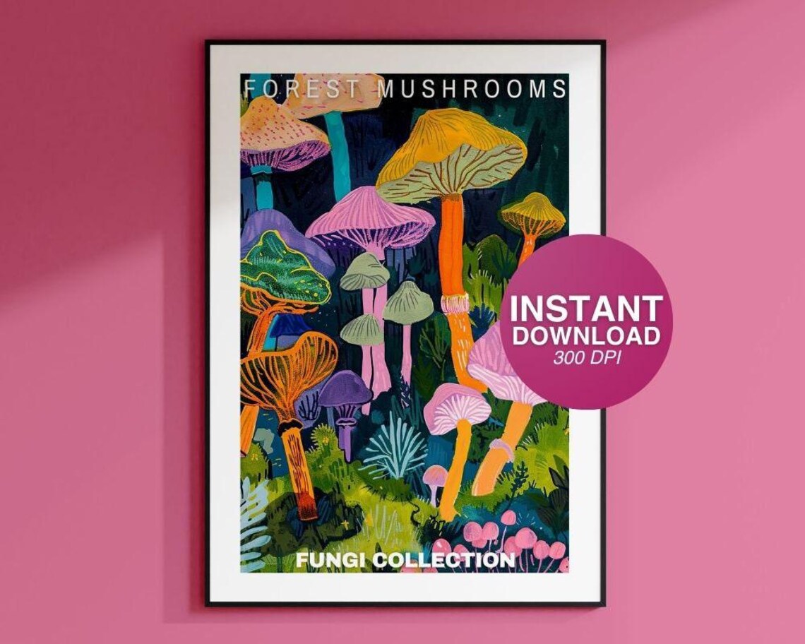 Vintage Mushroom Poster Print, Botanical Illustration