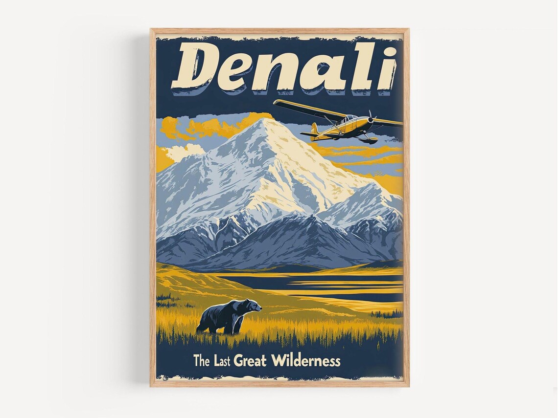 Denali Alaska National Park Wilderness Bear Vintage Beautiful Poster - Image 2