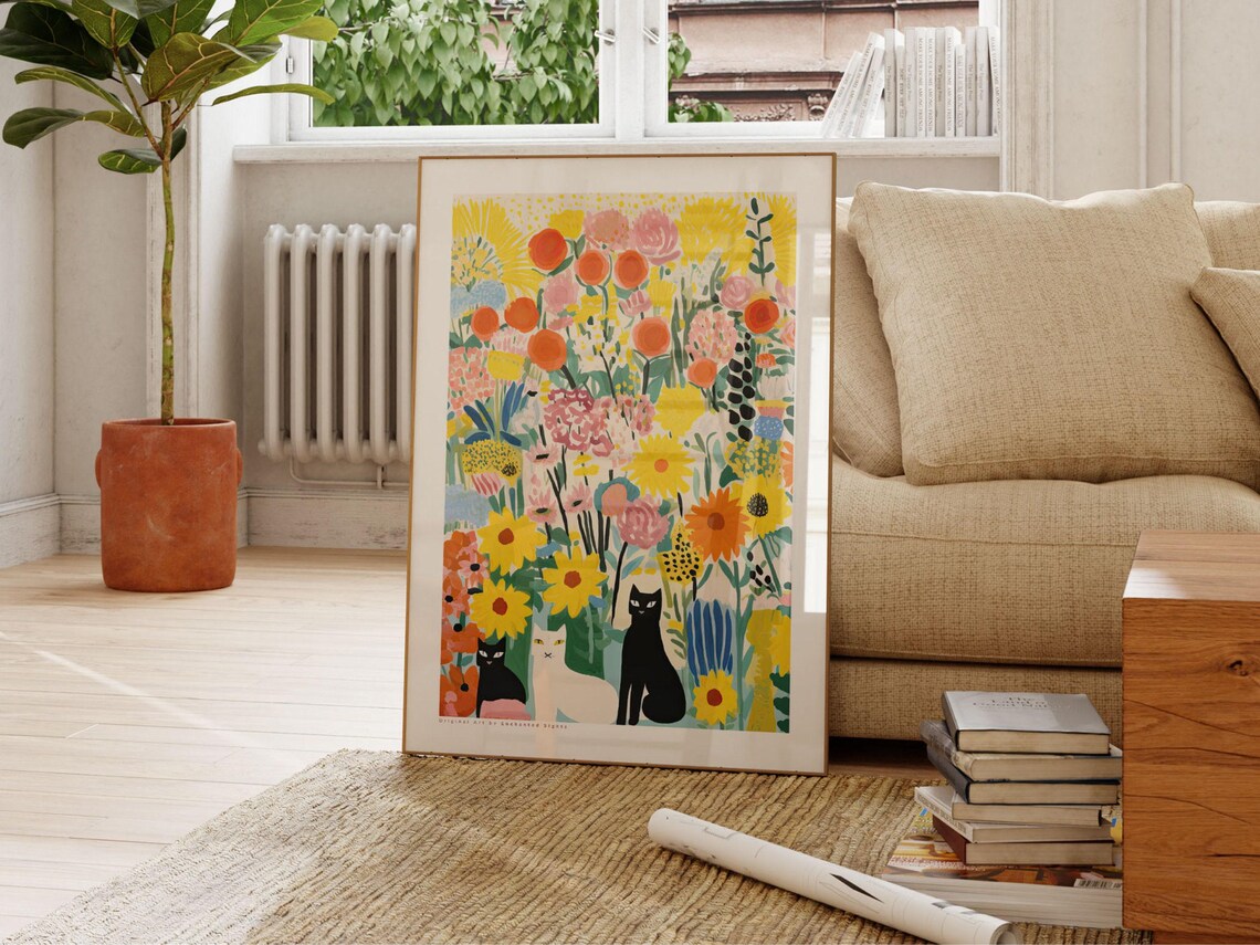 Cat In Garden Flowers And Cats Art Print - Image 2