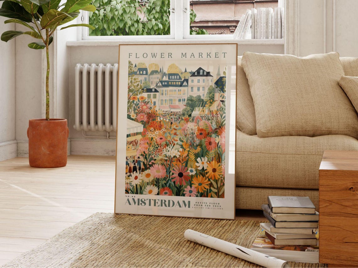 Amsterdam Flower Market Travel Poster, Botanical Art - Image 2