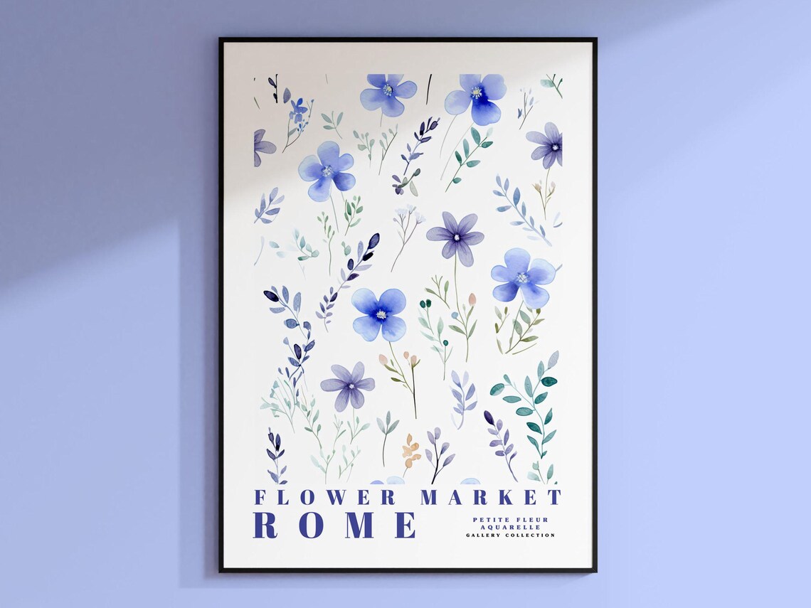 Rome Flower Market Travel Poster, Watercolor Flower Market