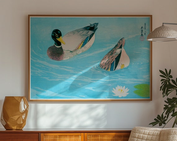 Japanese Duck Poster By Kawase Hasui Woodblock Art Zen Art Print Japandi Decor Vintage Japanese Print Funky Art Print