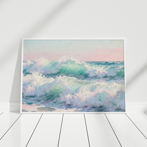 Ocean Waves Pastel Impressionist Foamy Surf Coastal Art Poster
