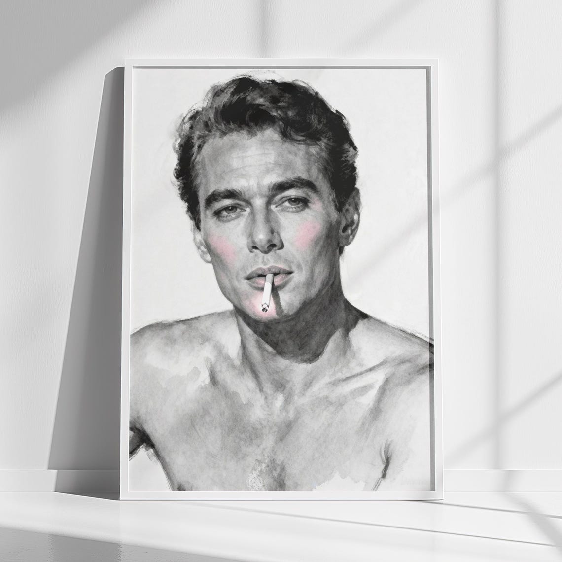 Vintage Glamorous Man Smoking Cigarette Monochrome Art Poster